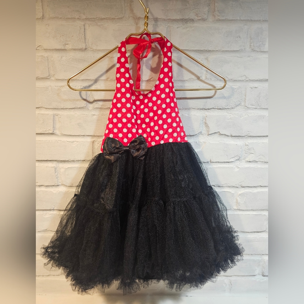 Girls Red Polka Dot & Black Tulle Halter Dress Size Large